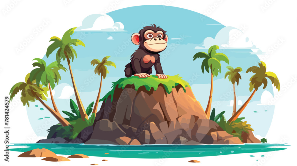 Illustration of a monkey on island 2d flat cartoon