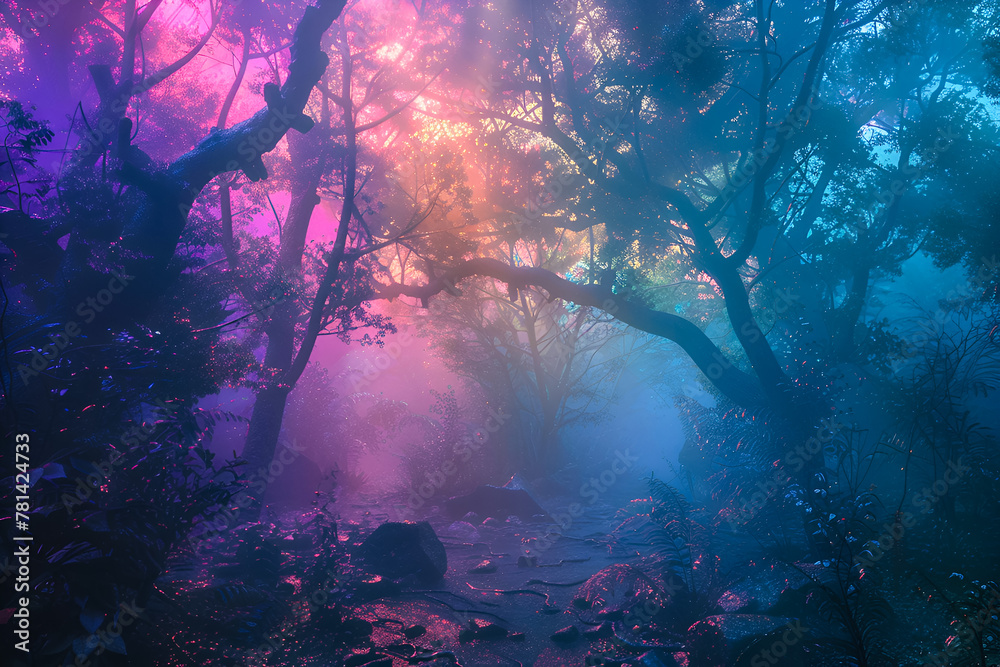 Fototapeta premium Beautiful colorful magical forest