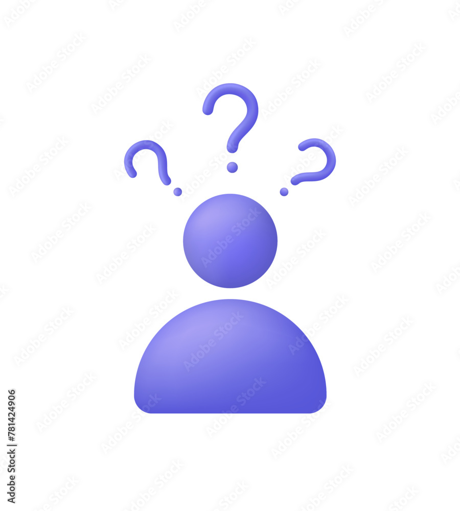 3D person with question marks. Choice, problem solving concept. Support or inspection. Trendy and modern vector in 3d style 3D person with question marks. Choice, problem solving concept. Support or inspection. Trendy and modern vector in 3d style