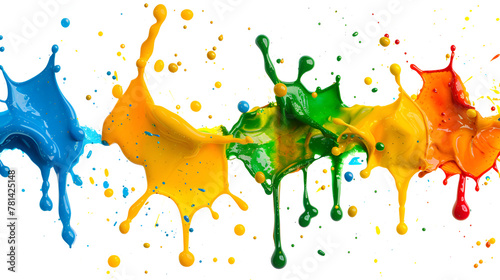 Colored splashes of water on a white background ,Artistic red green and yellow paint splashing ,rainbow streaks of paint on a white background