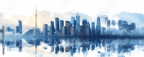 a transparent background with a city skyline on the left side of it