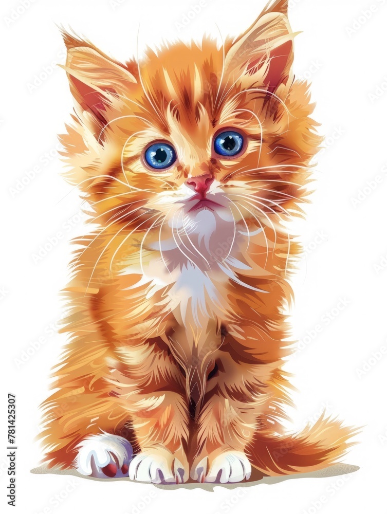 Adorable orange tabby kitten illustration with big blue eyes, cute and fluffy, vertical foto Adorable orange tabby kitten illustration with big blue eyes, cute and fluffy, vertical foto