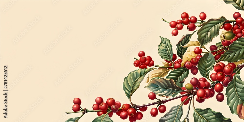 Hand Drawn of a Coffee Plant with Ripe Cherries on its Branches Highlighting Coffee s Natural Beauty and Agricultural Roots