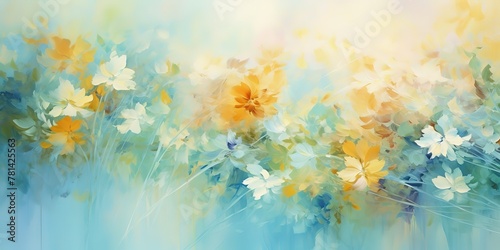 beautiful dreamlike scenery oil painting style spring flower blossoming artful illustration background, fantasy whimsical atmosphere, Generative Ai