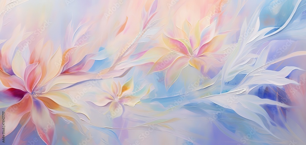 lily flowers beautiful dreamlike scenery oil painting style spring flower blossoming artful illustration background, fantasy whimsical atmosphere, Generative Ai