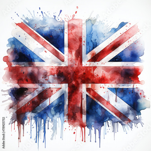 Watercolor Colorful British Flag Illustration, Generative Ai