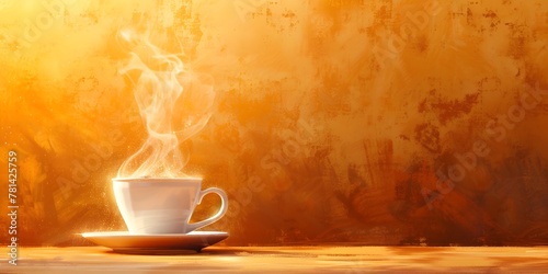 Freshly Brewed Coffee Cup Steaming in the Early Morning Light Symbolizing a New Beginning
