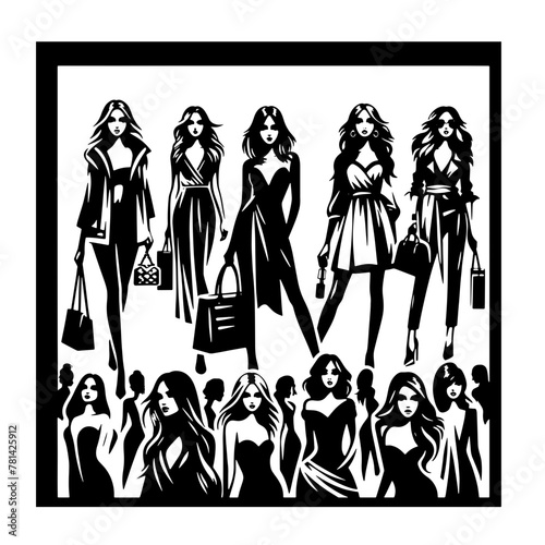 Cartoon Black and White Isolated Illustration Vector Of A Fashion Catwalk Runway