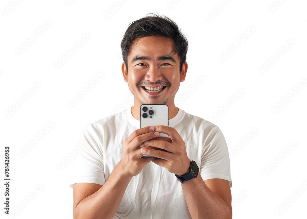 Southeast Asian Male Smiling with Smartphone Southeast Asian Male Smiling with Smartphone