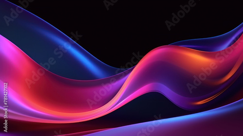 3D Abstract neon pink and purpleblue wave on black background as wallpaper illustration photo