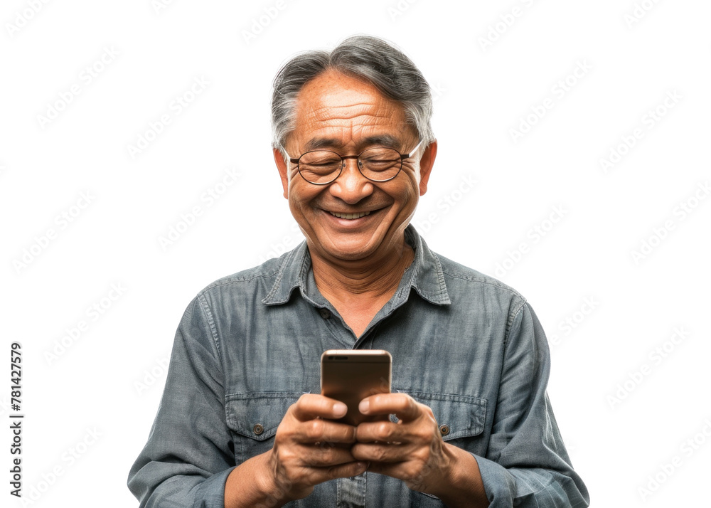 Senior Asian Man Enjoying Smartphone