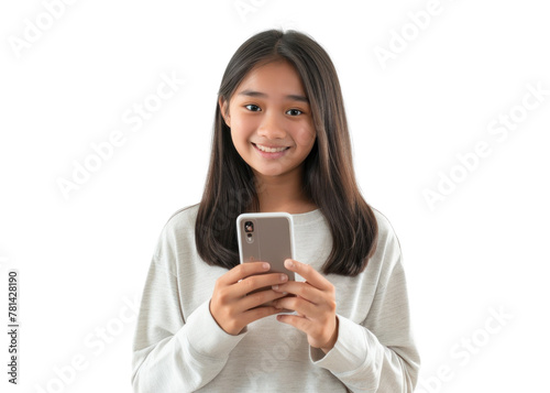 Southeast Asian Girl with Phone Smiling