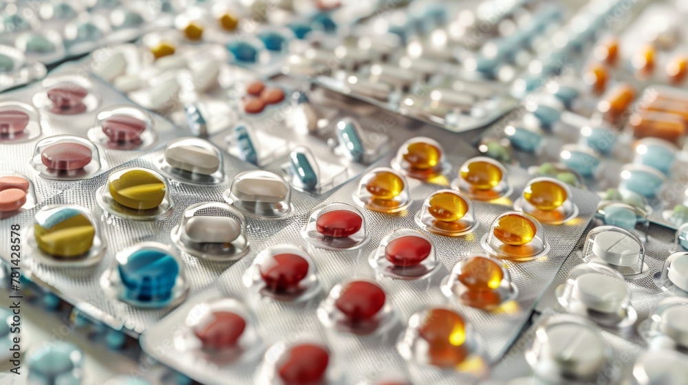 Pills and Capsules Close-up on Table Pills and Capsules Close-up on Table