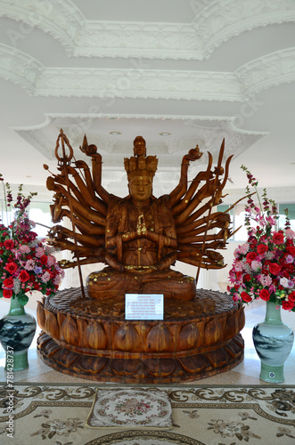 Guishan Guanyin of Thousand Hands or Guan Yin bodhisattva goddess chinese deity for thai people visit respect praying blessing at Wat Huay Pla Kang temple on February 24, 2015 in Chiang Rai, Thailand