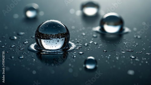 Clear reflective sparkling water drops, pure aqua liquid condensation on surface. Abstract background