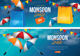 Realistic monsoon season banners template
