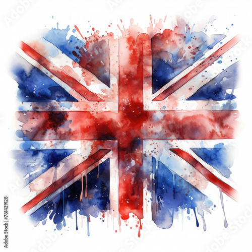 Watercolor Colorful British Flag Illustration, Generative Ai