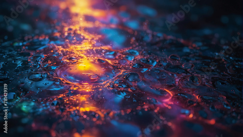 Water neon background with a reflection of sunlight. Close up of sparkling liquid. Purity, nature, freshness concept