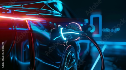 An image of an EV charger with the effect of a light beam emanating from a vehicle. © Zaleman