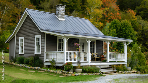 elegant and modern farmhouse exterior with black siding, white trim, and a porch swing, cape cod house exterior with front porch and hanging lanterns, colonial house with wrap-around porch, steps 