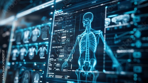 An abstract technology for health care; a science digital interface for x-rays of the human body