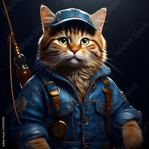 I saw the strangest thing today while walking down the street - a cat wearing a blue jacket. But what really caught me off guard was when I noticed that tucked inside the jacket was a small gun. I mea photo