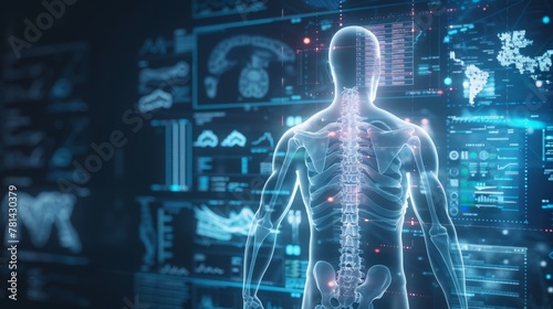 Digital science interface of spines and bones scan for orthopedic proposals based on a back x-ray of a man