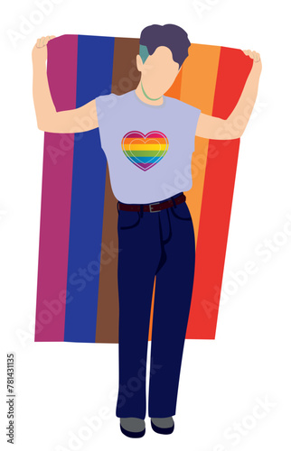 Lgbtq community. Transgender community holding rainbow flag. Gay holding flag. Lgbt crowd protest, love and romantic parade concept vector.
