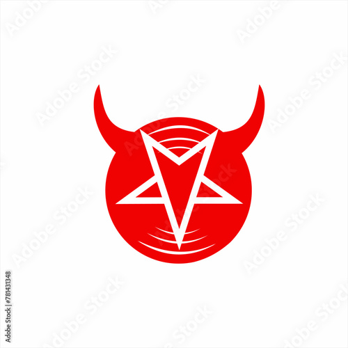Satanic symbol logo design with pentagram and music disc elements.