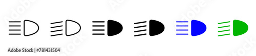 Headlight, light indicator dashboard icon collection. Car light symbol set. Vector