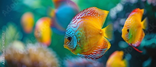 lovely discus fish in the aquarium.