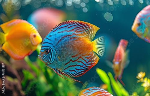 lovely discus fish in the aquarium.