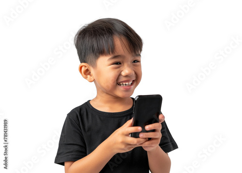 Young Asian Boy Smiling with Smartphone