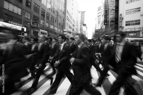 Legion of men in suits on their way to the office photo