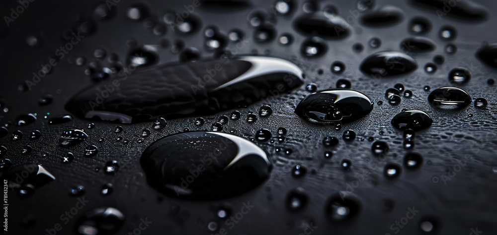 Black background with water drops creating a captivating contrast on a ...