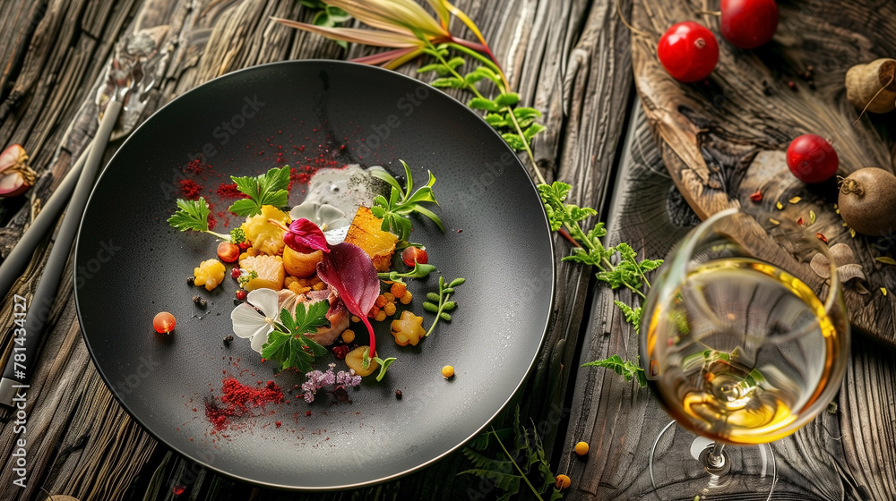 Fine dining food dish elegant with copy space for advertising. Fine dining food dish elegant with copy space for advertising.