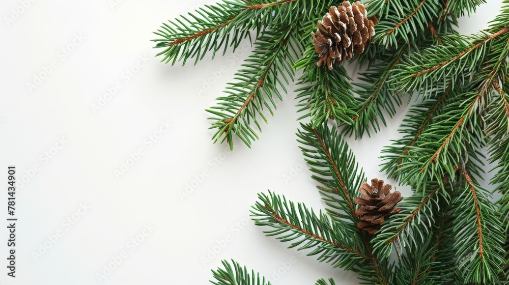 Close-up of pine tree branch with cones