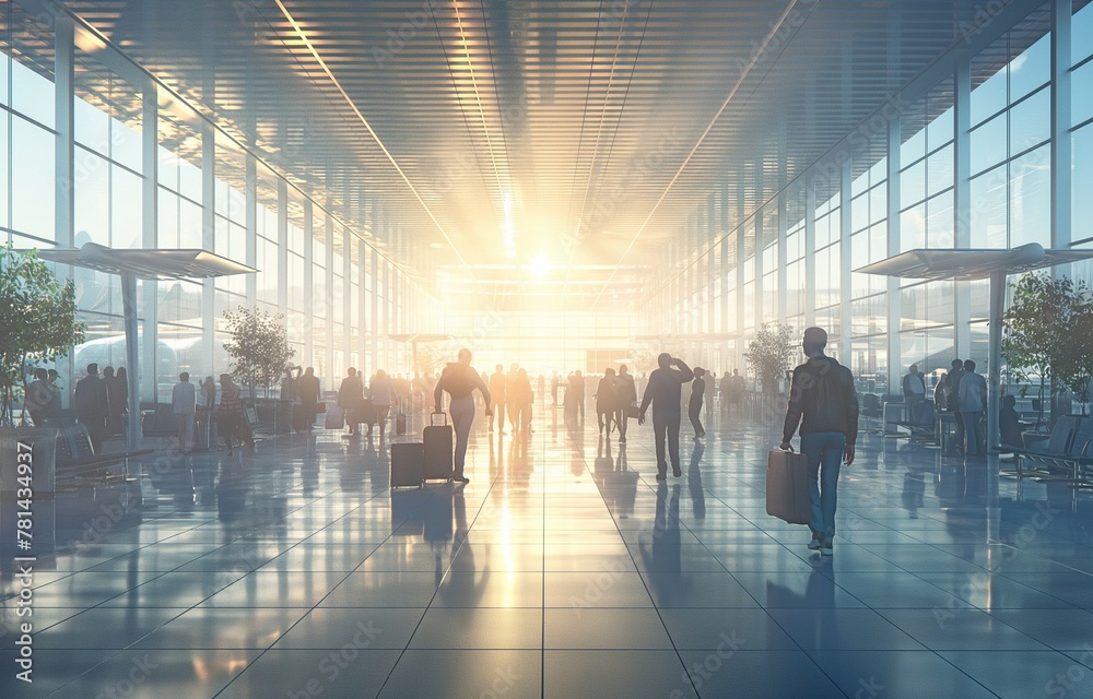 Walking through the concourse of the airport