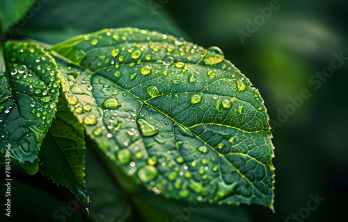 Close-Up of Green Leaf with Water Drop. Eco Concept Background