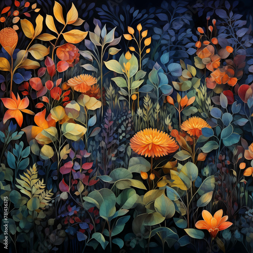 Watercolor paintings of colorful flowers in nature. © Gun