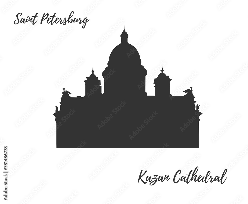 Vector silhouette of the city building. Famous travel building. Saint Petersburg travelling. Kazan Cathedral
