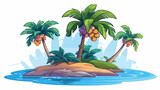 Illustration of coconut tree on island 2d flat cart