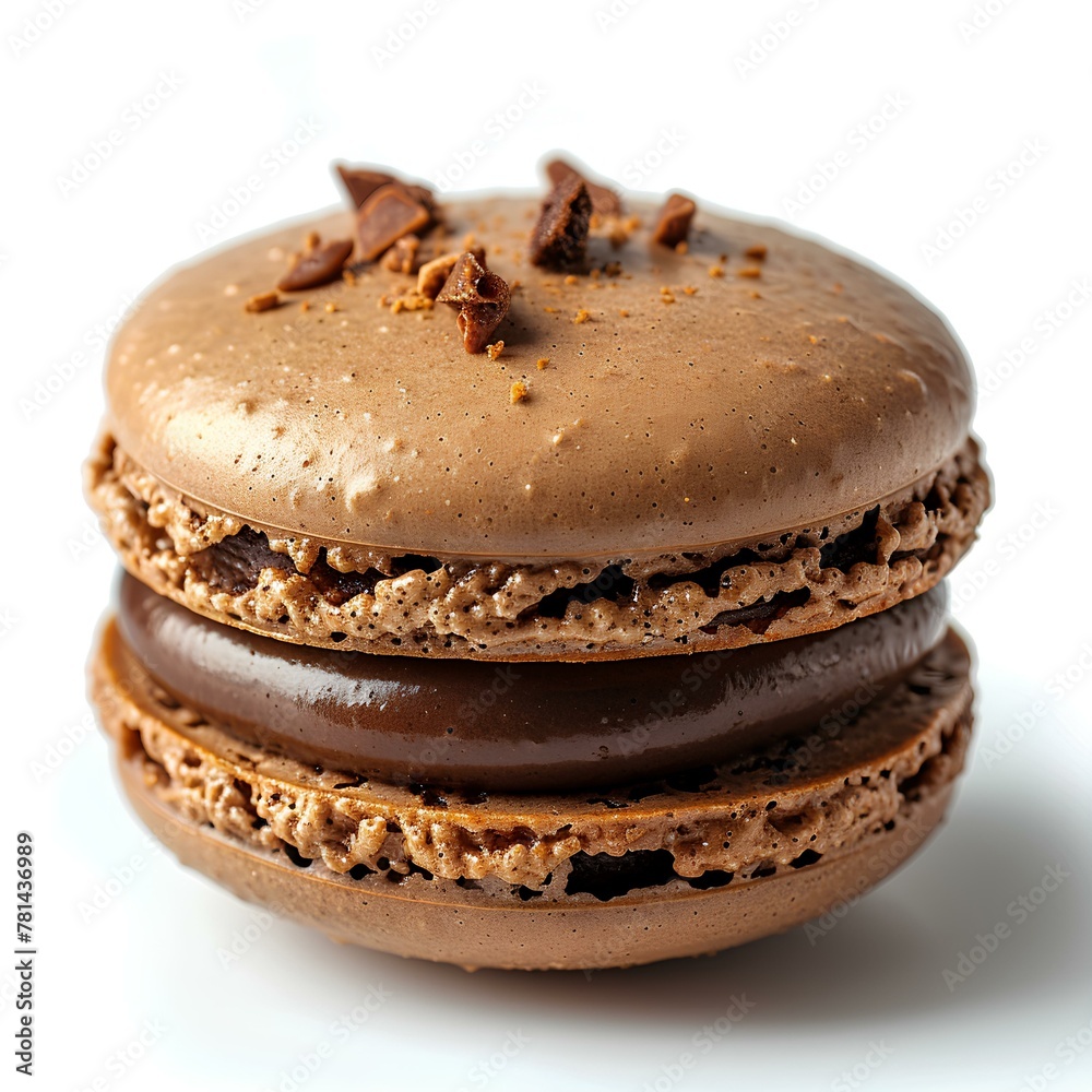Brown macaron isolated on white background with shadow. Tasty macaron dessert isolated. brown macaron as snack Brown macaron isolated on white background with shadow. Tasty macaron dessert isolated. brown macaron as snack