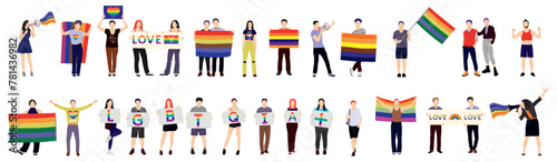 LGBT people set. LGBTQ, homosexual, heterosexual couples, men, women, transgenders. Diverse love, sexual fetishes, gay and lesbian relationships.