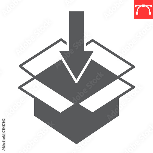 Ship order glyph icon, e-commerce and delivery service, opened box vector icon, vector graphics, editable stroke solid sign, eps 10.