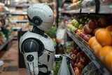 Robot selecting fresh fruit in the supermarket - the future of shopping and automation.