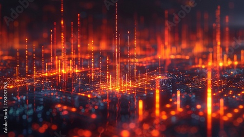 Abstract financial success concept, with glowing stock market charts weaving through a futuristic cityscape, showcasing technology and economy growth