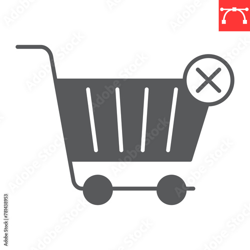 Remove from cart glyph icon, e-commerce and shopping, delete in cart vector icon, vector graphics, editable stroke solid sign, eps 10.