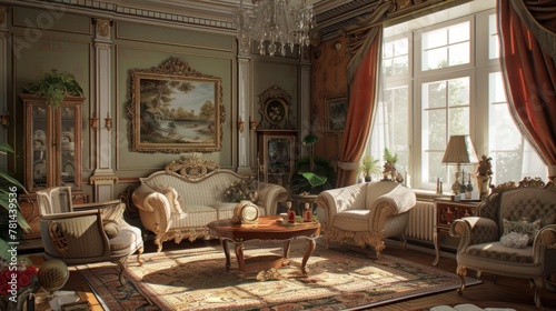 Baroque aristocratic style bedroom interior design in a luxury home. 