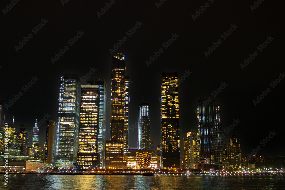 Buindings and skyscrapers at night in New York City (USA)